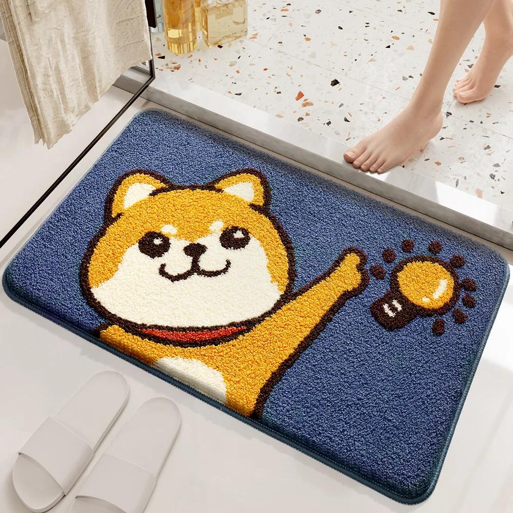 Frog and Bear Flocking Bath Mat Home Decoration Door Mat Non-slip Absorbent Bathroom Doormat Super Soft Fiber Bath Rug