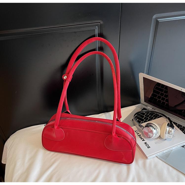2025 new large-capacity Boston women's bag foreign design handbag soft leather solid color underarm shoulder bag