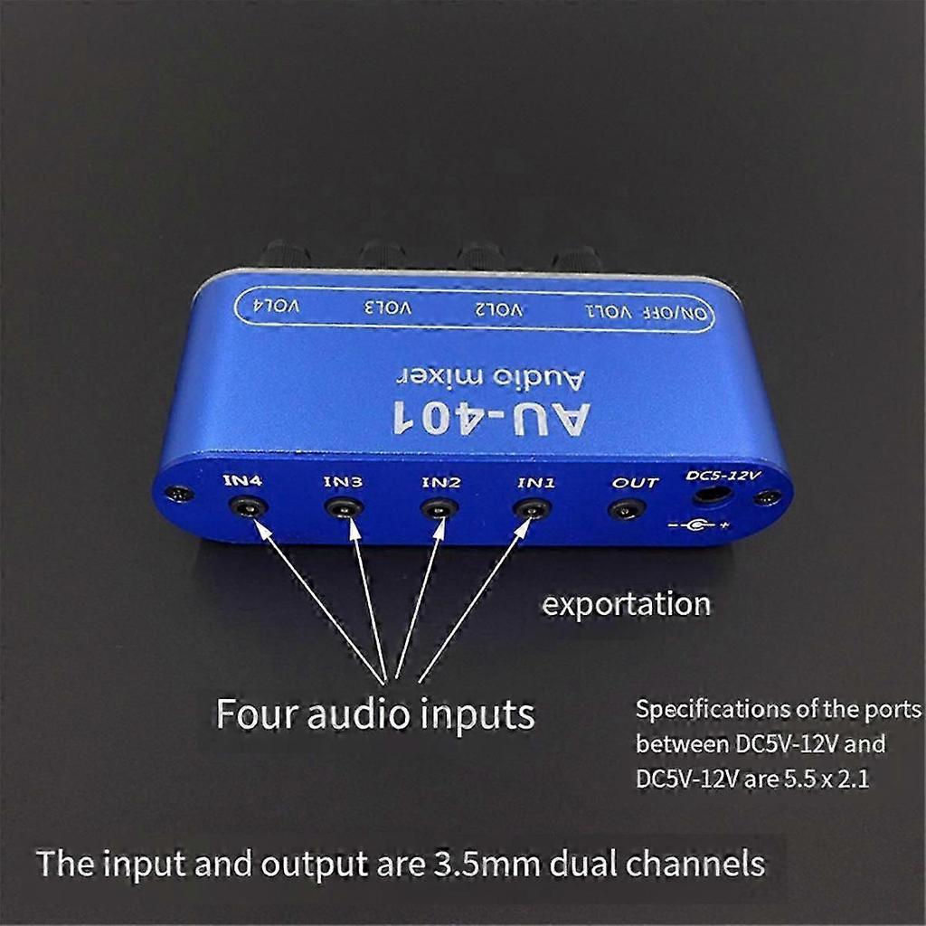 Dc 5v-12v Au-401 Stereo Audio Mixer 4 Input 1 Output Individually Controls Board Sound Mixing Diy Headphones Amplifier