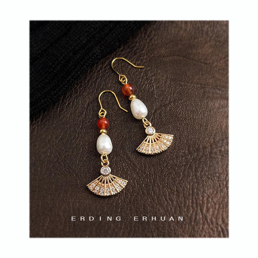Freshwater Pearl Guochao New Chinese Court Style Handmade Design Sense Micro-inlaid Zircon Earrings New Earrings