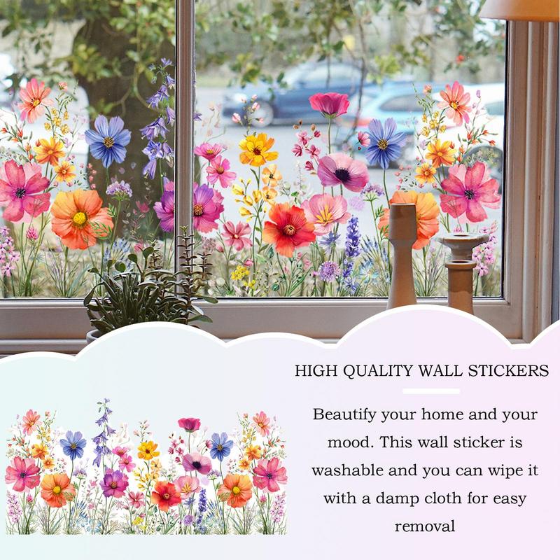 Floral Window Cling Colorful Floral Bouquet Static Double Sided Window Sticker Reusable Plant Window Decals Removable For Home