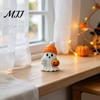 Mini Ghost Statue 3D Printed Cute Figurine with Pumpkin Milk Tea, Orange Small Desktop Ornaments Beanie Halloween Desk Ornaments, Funny Holiday