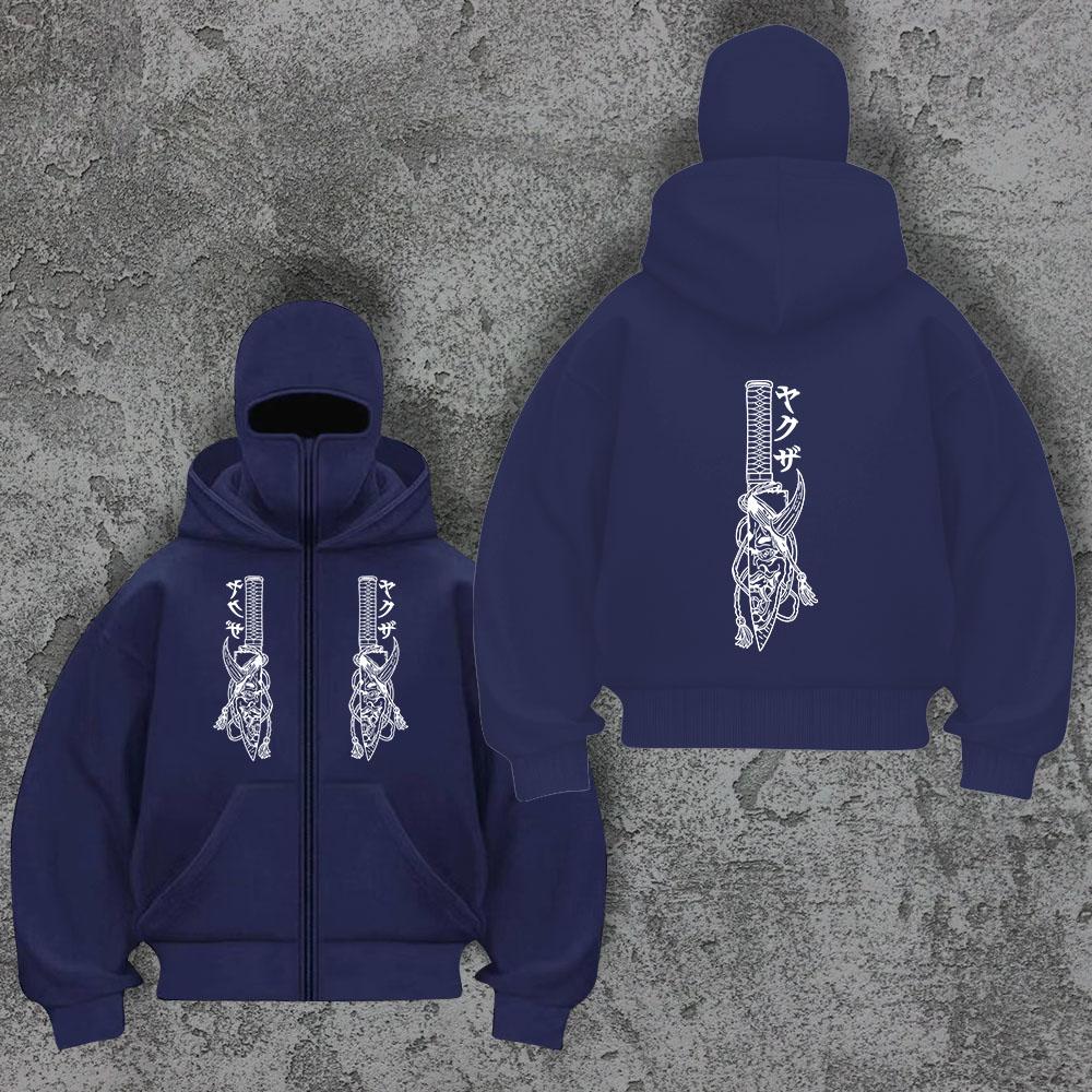 Trendy Zipper Hoodie Sword Men's Y2K Masked Hoodie Sweatshirt Sports Hoodie Spring and Autumn Plush