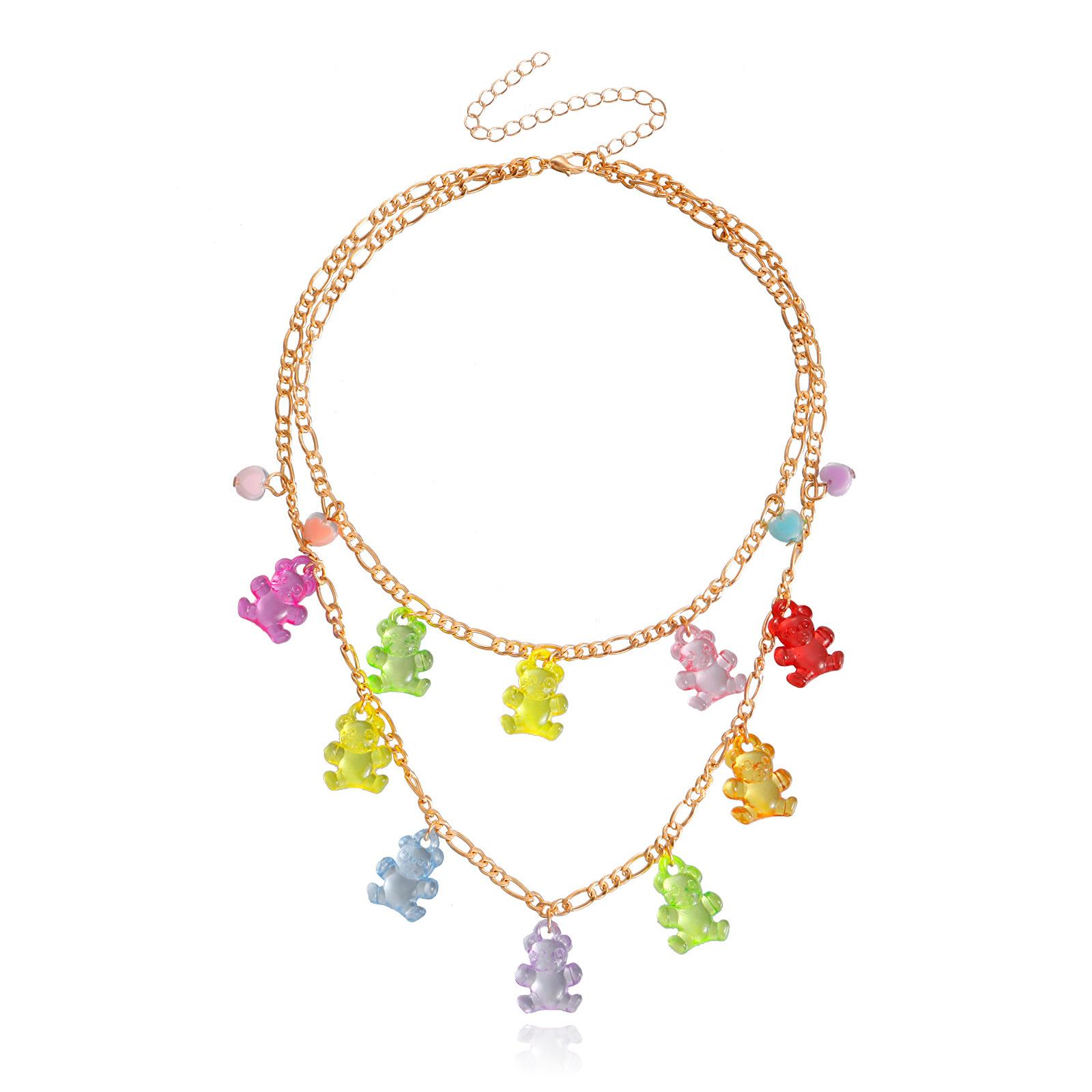 

Jewelry Trend Double-layer Colorful Transparent Bear Love Pendant Necklace Niche Design Items золотой