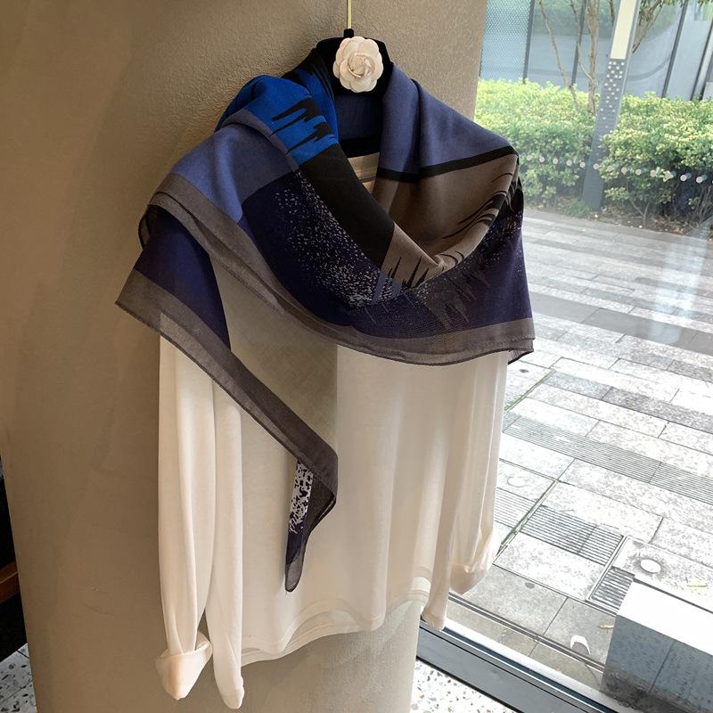 Vintage French Style Large Square Neck Scarf For Women All Match Lightweight Fashion Scarf