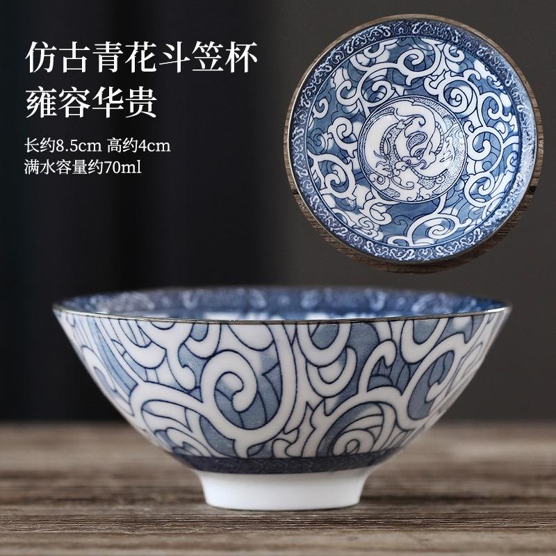 70ml Exquisite Blue and White Porcelain Tea Cups Hand-painted Master Cup Bamboo Hat Tea Bowl Guest Tasting Mugs Tea Accessories