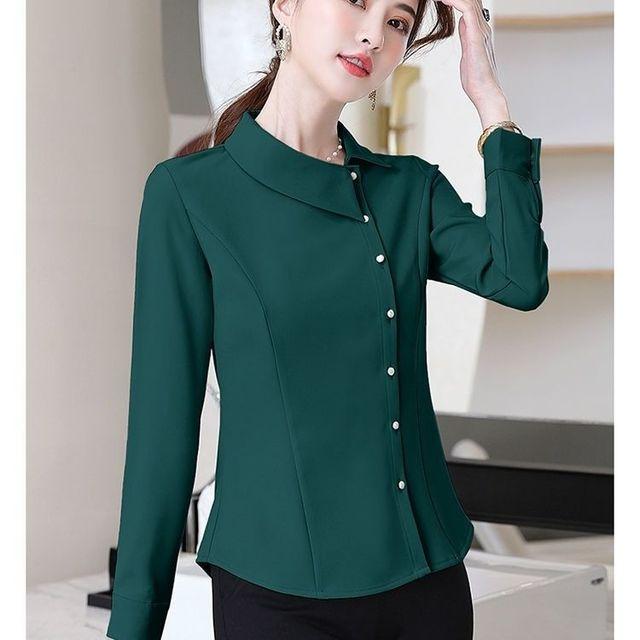 Chiffon Shirt Doll Collar Solid Color Women's Long Sleeved Blouse Spring Autumn New Fashion Temperament Bottoming Top S-4XL