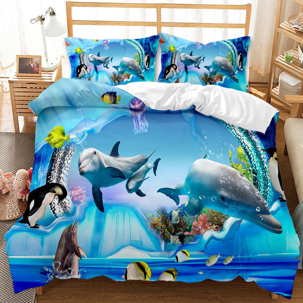 Underwater World Whale Shark Quilt Set Three-Piece 3D Digital Printing Grinding Bedding