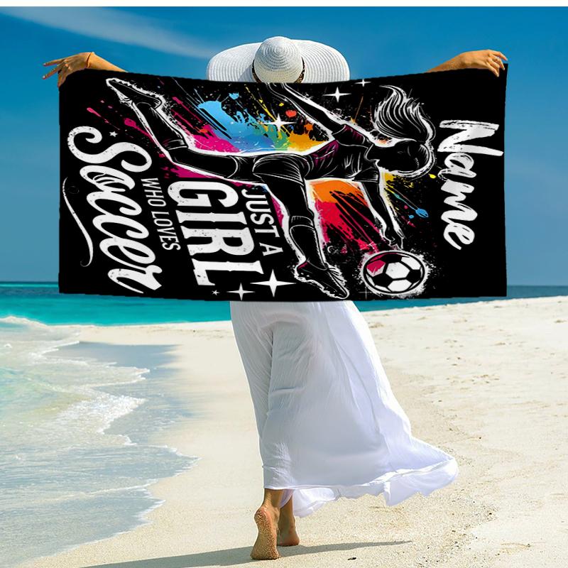 Custom Name Ultra-Soft Beach Towel with Soccer Theme,Ideal for Pool - Camping, Diving - Perfect Travel Essential, Vibrant Beach Towel.
