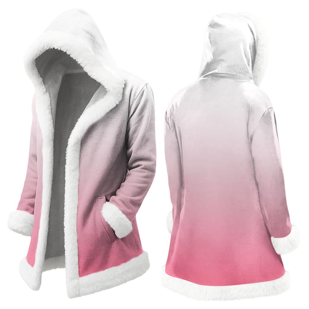 Unisex Casual And Fashionable Plush Collar Hooded Long Sleeved Floral Gradient Printing Jacket