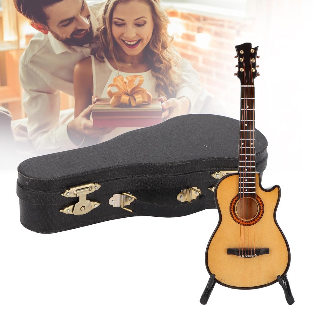 Minature Guitar Model Wooden   Musical Instrument Guitar Replica with Stand Ornament