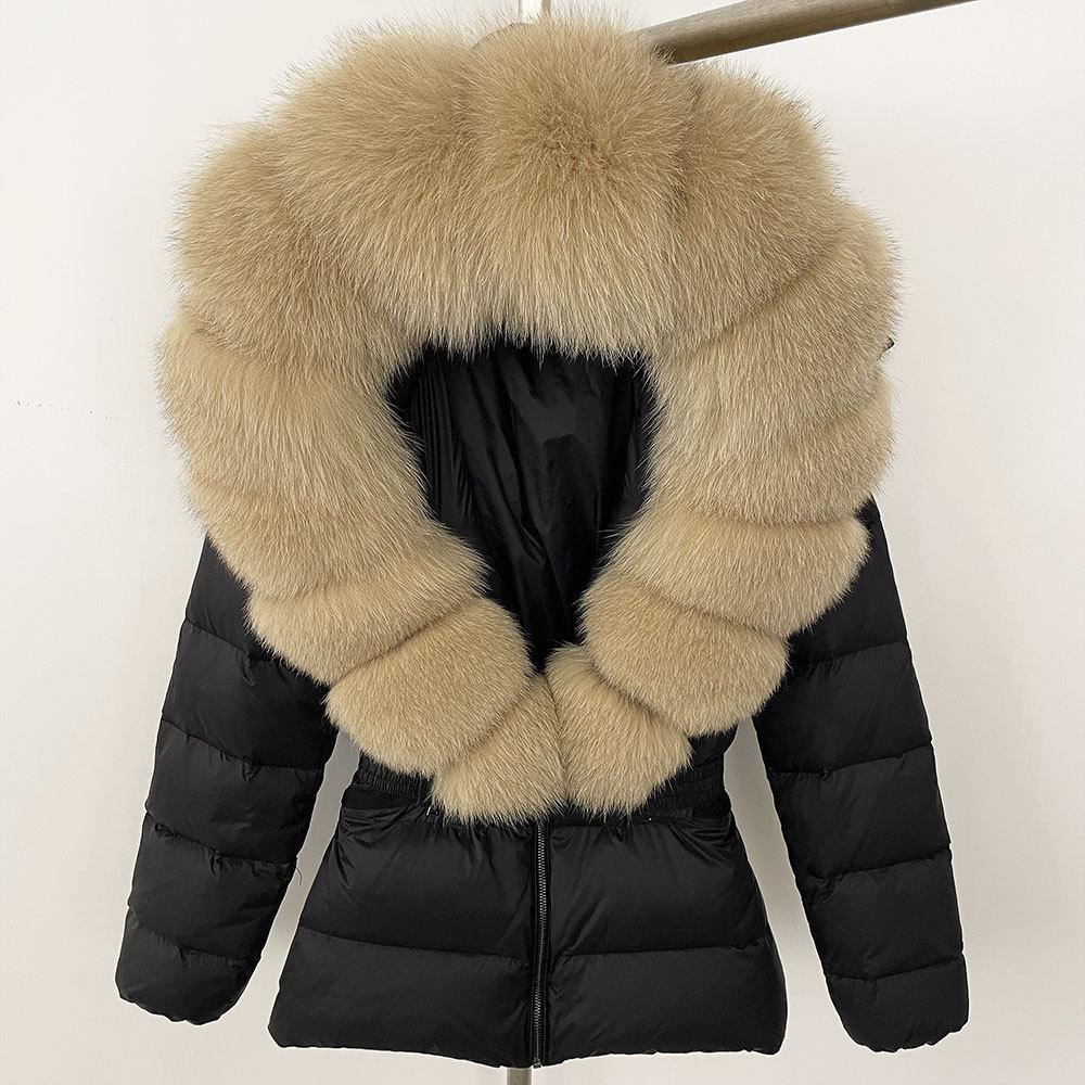 Winter new popular women's natural real fox fur collar white duck down jacket thickened waist slim down jacket