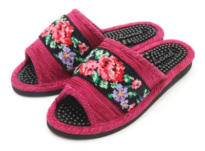 Chenille Health Slippers Healthy Foot Room Rose Japanese-made [Health Sandals, Slippers, Reflexology, Shoes, Pattern] (Red)