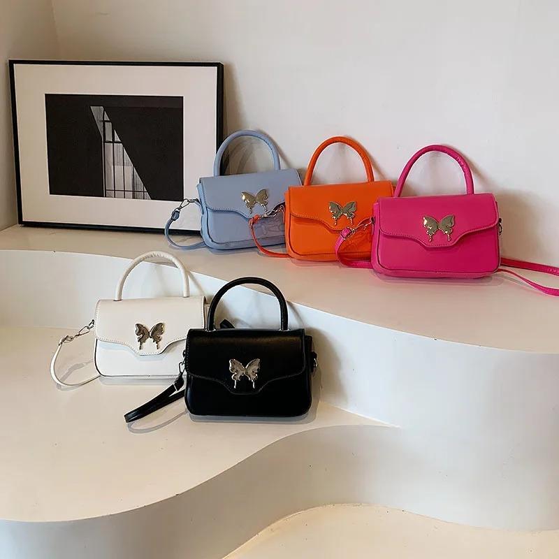 Fashi Butterfly Women's Small Square Shoulder Bag Simple PU Ladies Crossbody Bags Portable Female Handle Clutch Purse Handbags