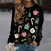 Women's Fashion Casual Long Sleeve Christmas Printed  Neck Sweatshirt Top