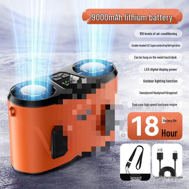

2026 Dual-Use Neck & Waist Fan: 100-Speed, Flashlight, Long Standby, Semiconductor Cooling 30h Battery Life + Power Display + Strap Included
