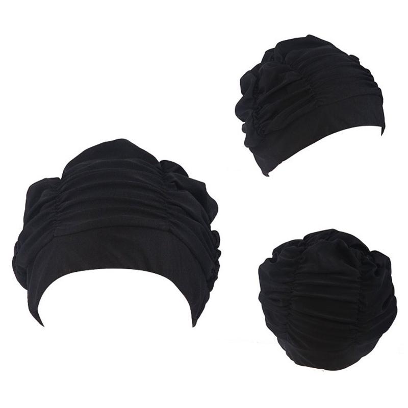 Buy Essential Swimming Wearing Caps Long Hair Swim Cap Pleated Cloth