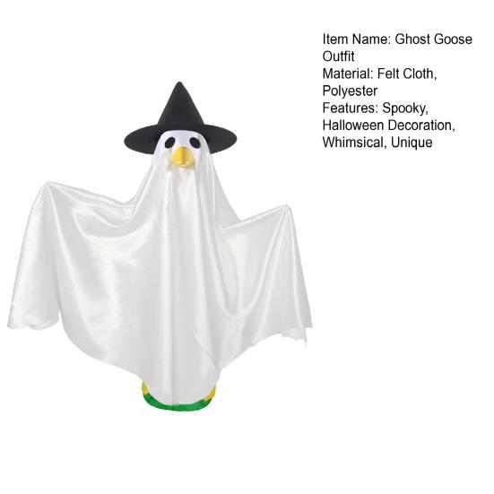Halloween Porch Goose Outfit for 23" Goose Statue Spooky Ghost Goose Costume with Witch Hat for Outdoor Garden Patio Lawn Yard Decor