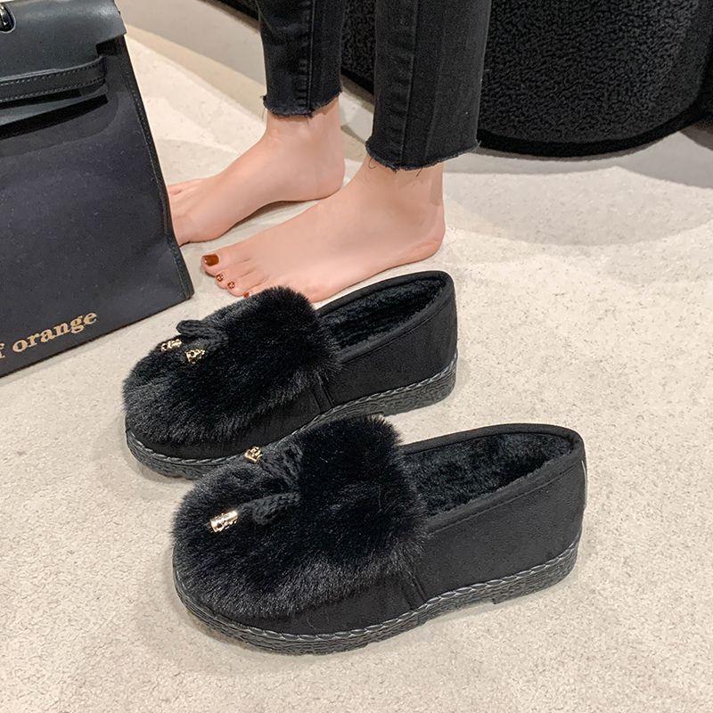 Shoes Flat-soled Black Single Shoes Soft-soled Old Beijing Cloth Shoes Women's 2025 Autumn and Winter New Fashion Leopard Print