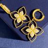 Ohrringe mit Glücksklee-Anhänger, hohle vierblättrige Blume, leuchtendes Zirkonia-Kreuz, Blumen-Ohrringe-Set
