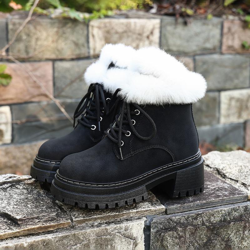 

Модная женская платформа, средний каблук, короткие ботинки 2025, дизайнерская удобная обувь на шнуровке, модные зимние ботильоны челси, туфли-лодочки для платья, zapatos 42 чёрный