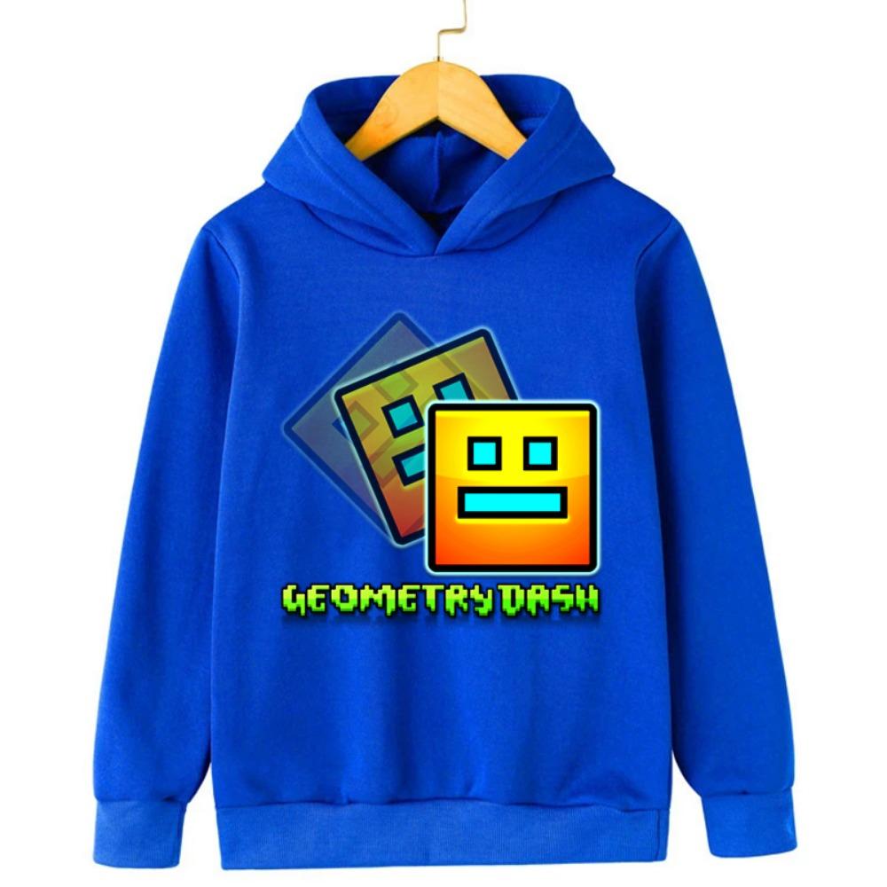 קפוצון Geometry Dash לילדים, שרוול ארוך, סווטשירט, מעילי סתיו לבנות, חולצות מצוירות מצחיקות, סווטשירטים לבנים, ביגוד לילדים