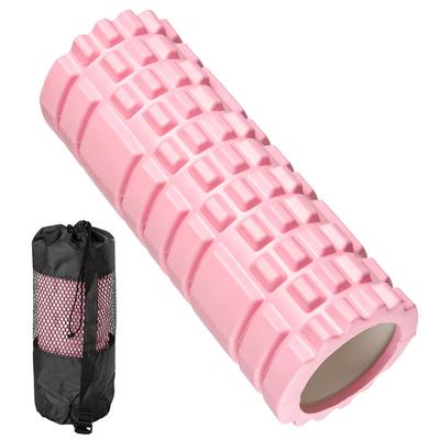 Rodillo de espuma YUKOKOTI con rejilla para entrenamiento, equipo de estiramiento y fitness con bolsa de almacenamiento (Rosa claro)