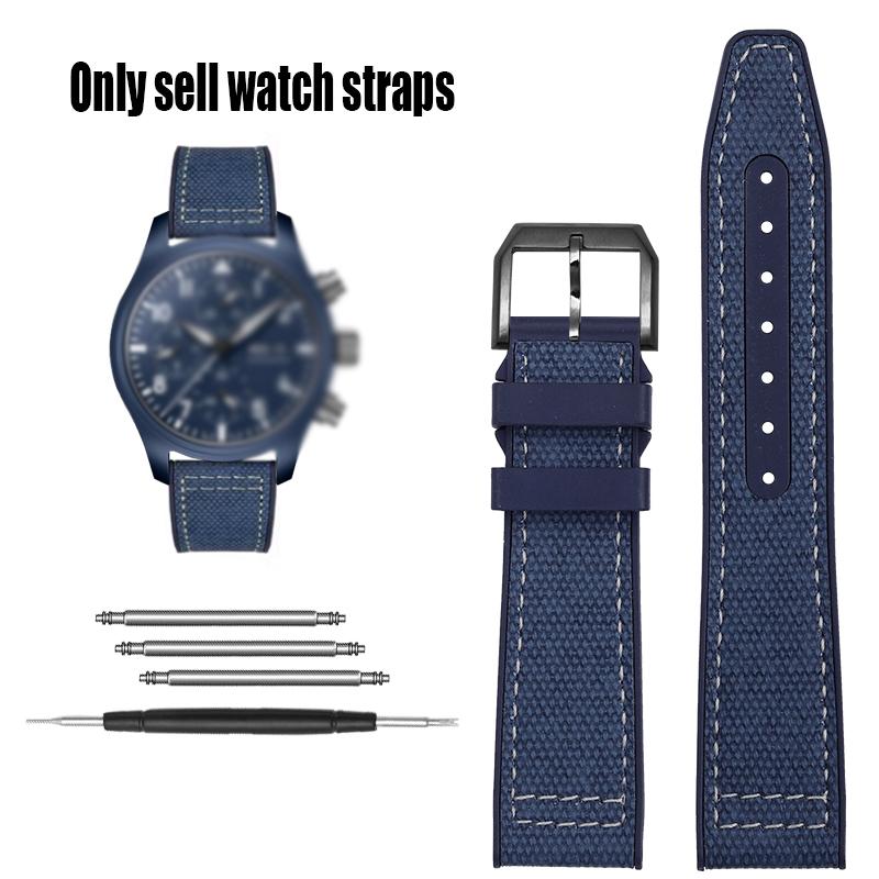 Nylon Rubber Watch Strap For IWC Pilot Spade A Mark 18 Portuguese Blue Band FOLDING CLASP Canvas Men's Watch Chain 20MM Bracelet