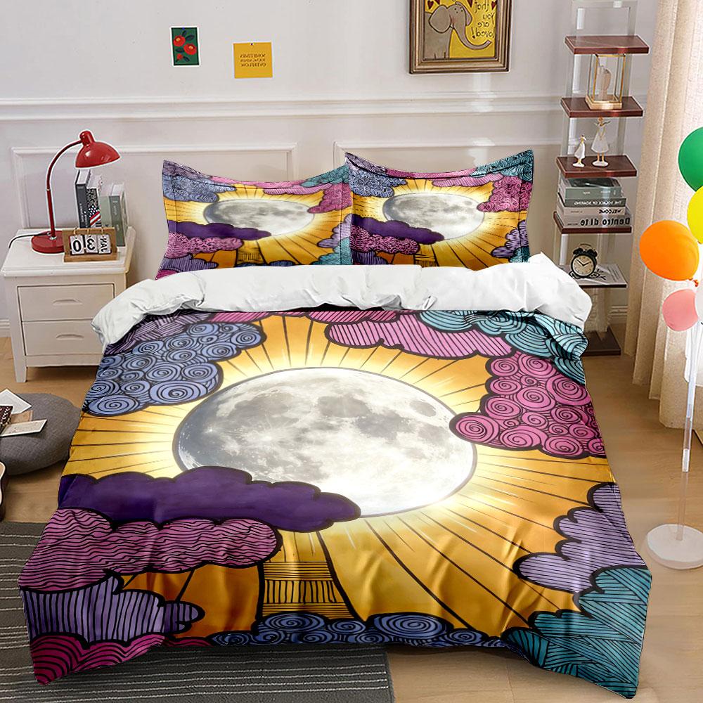 Colorful Moon, Clouds, Rays. Bedding Sets Duvet Cover Sets Duvet Covers Pillowcases(1 * Duvet Cover 2 * Pillowcases Without Duvet Insert)