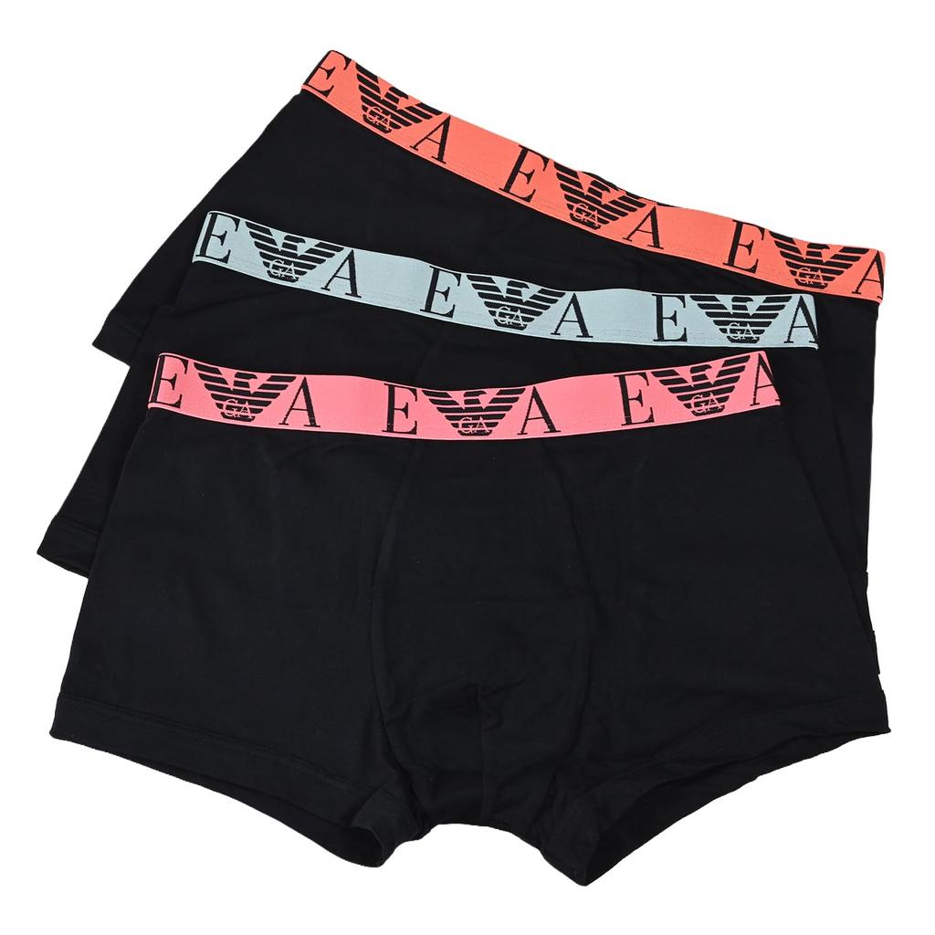 Emporio Armani Men's Boxer Briefs, Plain with Monogram Logo, 3-pack, XL Size, Available In Black, Orange, Green, and Pink. (EM000259 AF20668 MC061 XL)