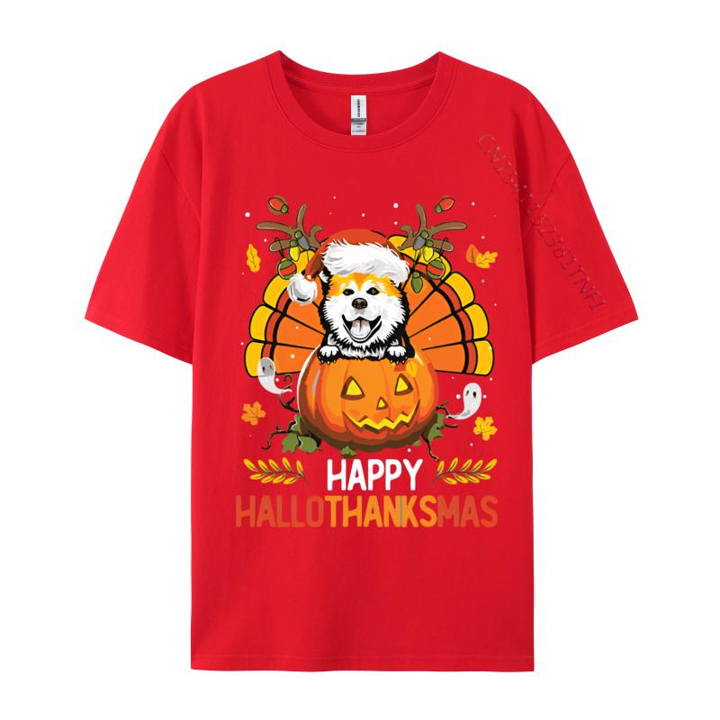 Akita Inu Happy Hallo Thanksmas Hallo Anime T Shirt Novelty Fitted Men T Shirt Print Cotton Grey Shirt Graphic Tee