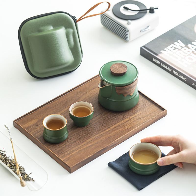 Light Luxury and Simple One Pot, Three Cups of Tea Cans, Portable Ceramic Travel Tea Set, Bag-carrying Business Gift Tea Set