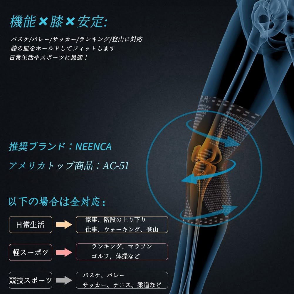 NEENCA Knee Support, Knee Stabilization for Running, Badminton, Marathon, Volleyball, Hiking, and All Sports, Breathable, Ambidextrous, Side Spring, 1