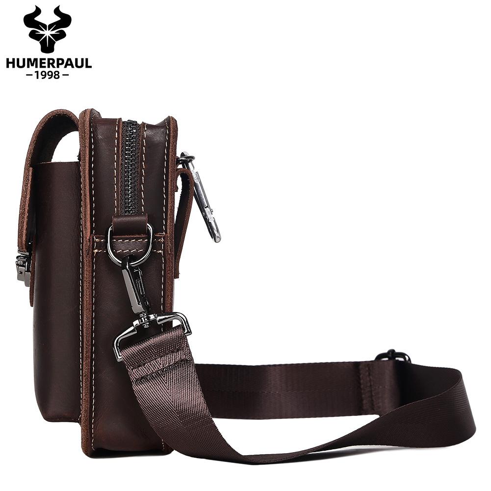 Humerpaul New Men Bags First Layer Cowhide Shoulder Bag Retro Messenger Bag Multi-function Tool Storage Bag Sports Waist Bag