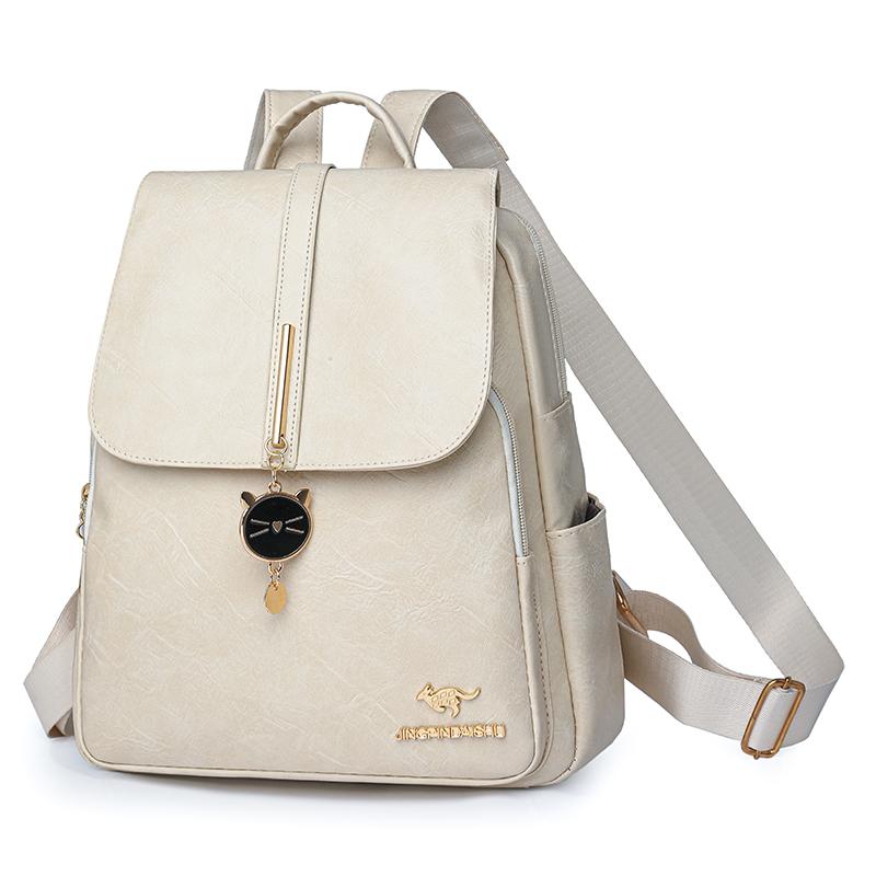 Soft Leather Backpack Women's Large Capacity Travel Backpack Student Schoolbag