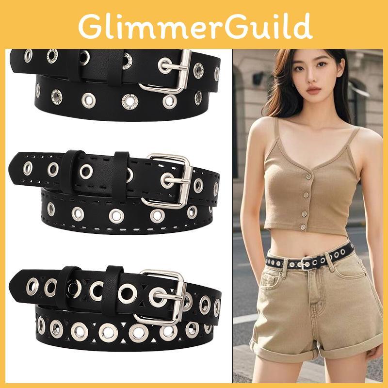 Punk Style Belt With Metal Whole Strip With Hole Design For Womens Casual