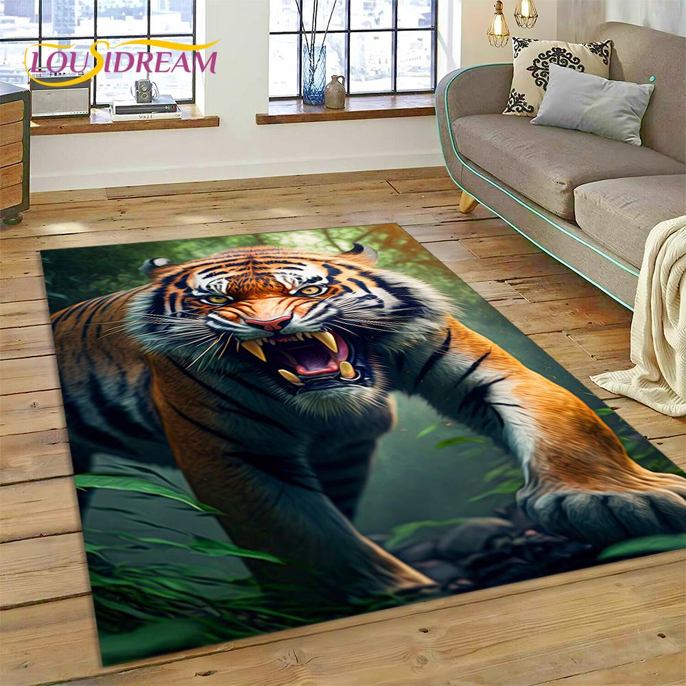 3D Beast Tiger Lion Animal Wildlife Cartoon Carpet Rug for Home Living Room Bedroom Sofa Doormat Decor,kid Area Rug Non-slip Mat