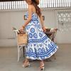 European, American spring and summer off-the-shoulder suspender beach skirt ethnic style positioning printing vacation leisure neck cross dress women
