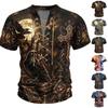 Men's Short Sleeve Shirt with Halloween Print V-Neck Summer Casual Top
