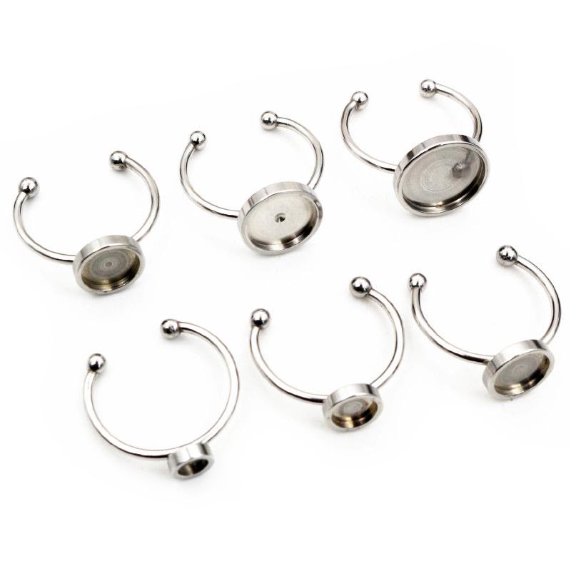 10pcs 4 6 8 10 12mm Thick Stainless Steel Adjustable Ring Settings Blank Base,Fit 4-12mm Glass Cabochons Buttons
