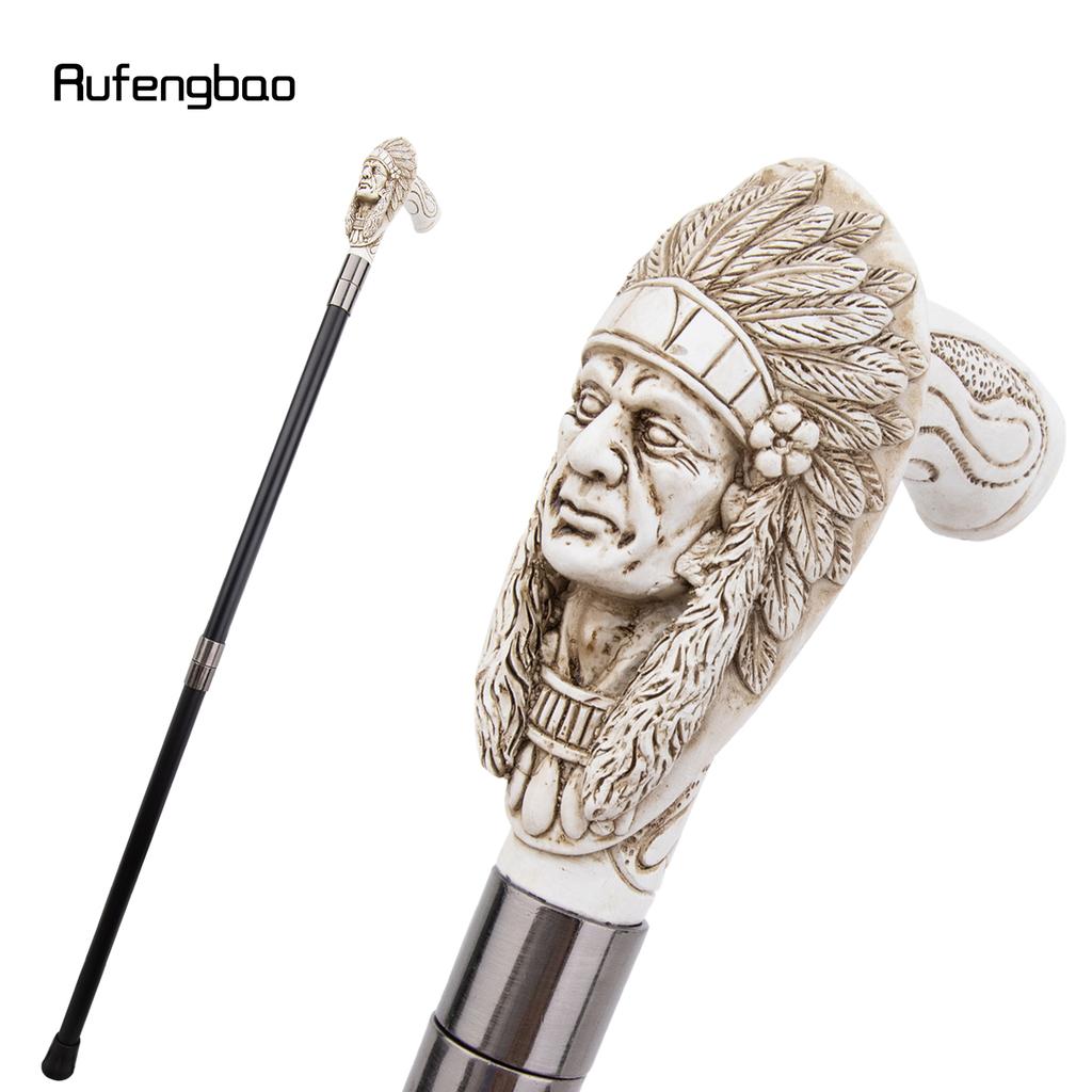 White Resin Feather Skull Head Walking Cane Fashion Decorative Steel Stick Gentleman Elegant Cosplay Cane Knob Crosier 97cm