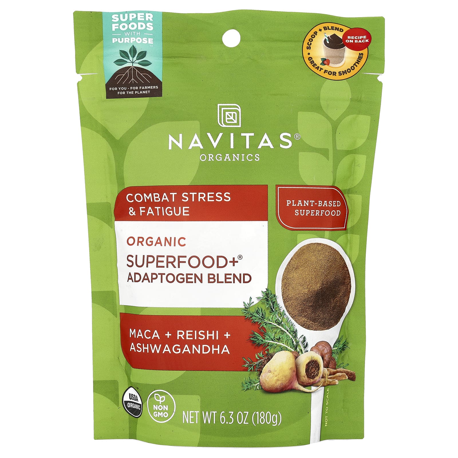 

Organic Superfood + Adaptogen Blend, Maca + Reishi + Ashwagandha, 180G (6.3Oz)