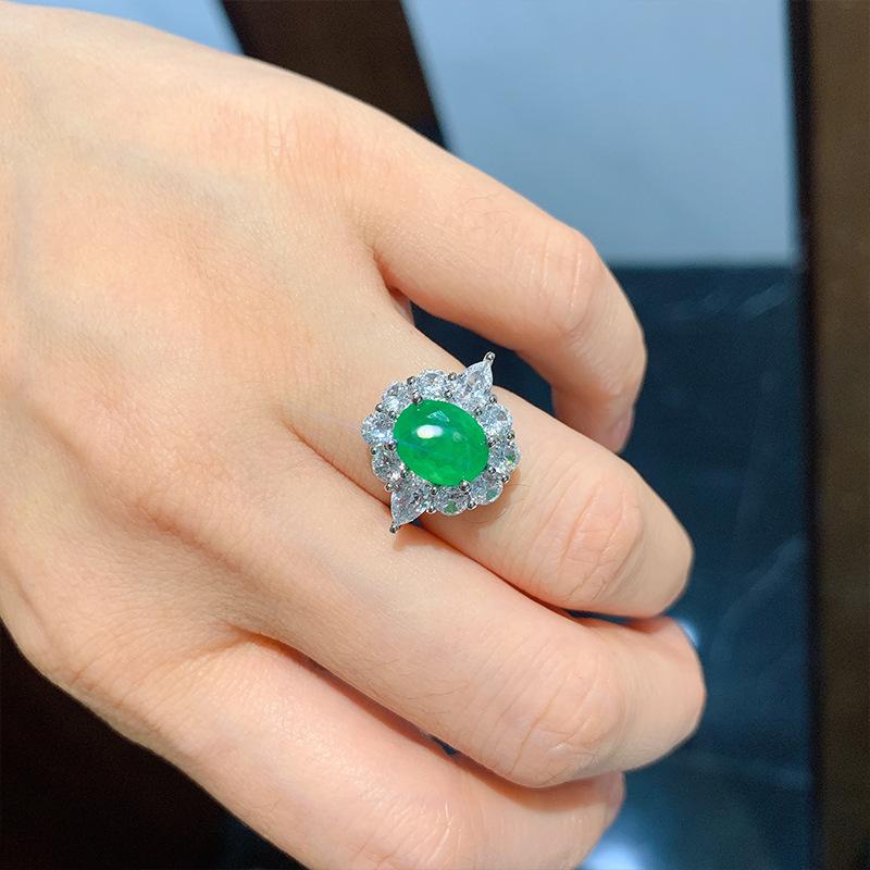 S925 Silver Needle Emerald Necklace Ring Earrings Jewelry Three Piece Set Wedding Banquet Party Accessories