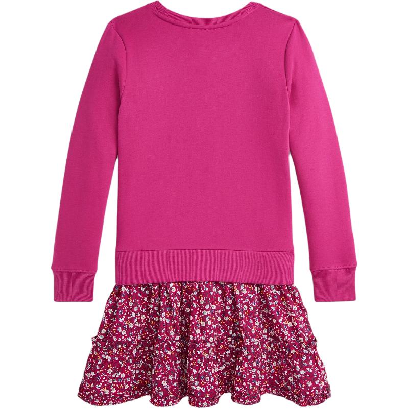 Polo Ralph Lauren Dress FW24 Lgoo Embroidered Patchwork Floral Round Neck Midi Long Sleeve Kids dresses Academy-Pink CWPODRSG3D20913-650