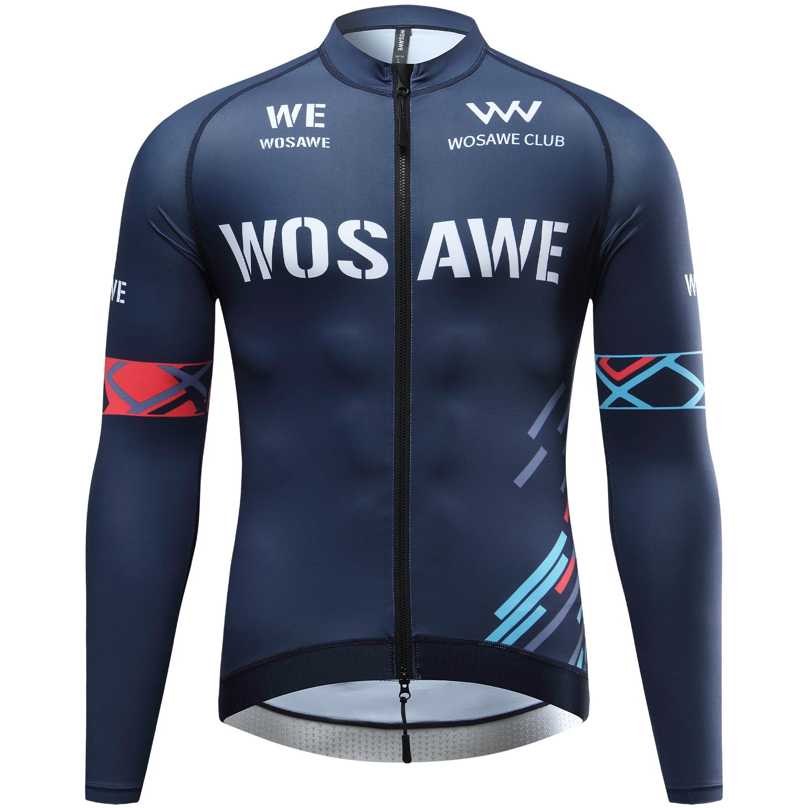 

Wosawe Мужские шоссейные веломайки с длинным рукавом, облегающие, эластичные, влагоотводящие, дышащие, с несколькими карманами, для ночного бега XL темно-синий