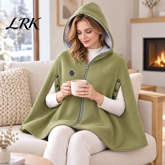 Beheizte Loungewear für Zuhause USB-Schal-Decke mit Kapuze, 3-stufig verstellbarer warmer Poncho, Tragbare Thermowickel für Damen, Reißverschluss vorne, Fleece, Büro