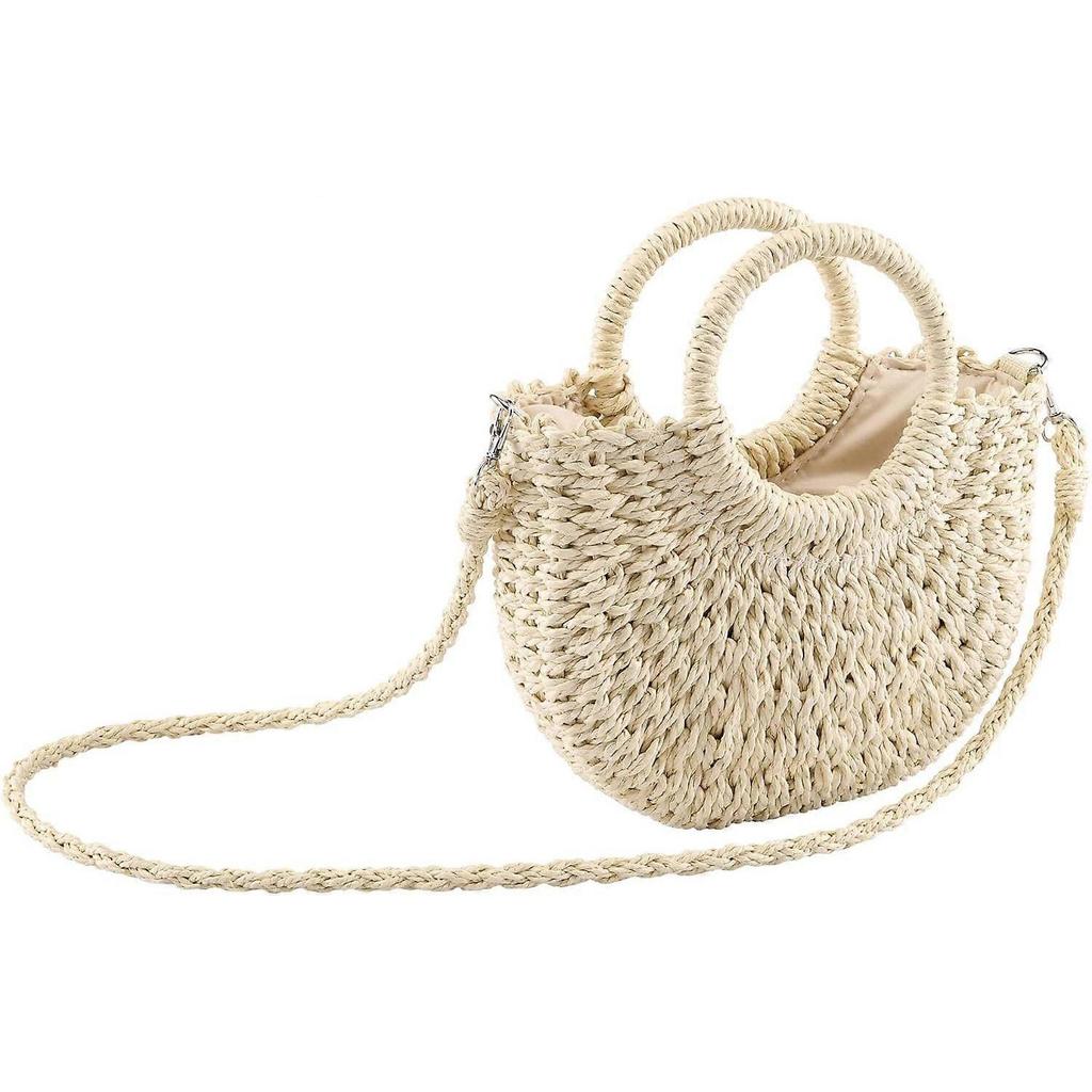Summer Beach Straw Bag for Women Small Crossbody Top Handle Shoulder Handbag Mini Handwoven Rattan Clutch Purse