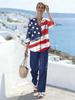 1116 European and American 1D printed women's suit resort style loose long-sleeved shirt casual trousers beach fashion trend