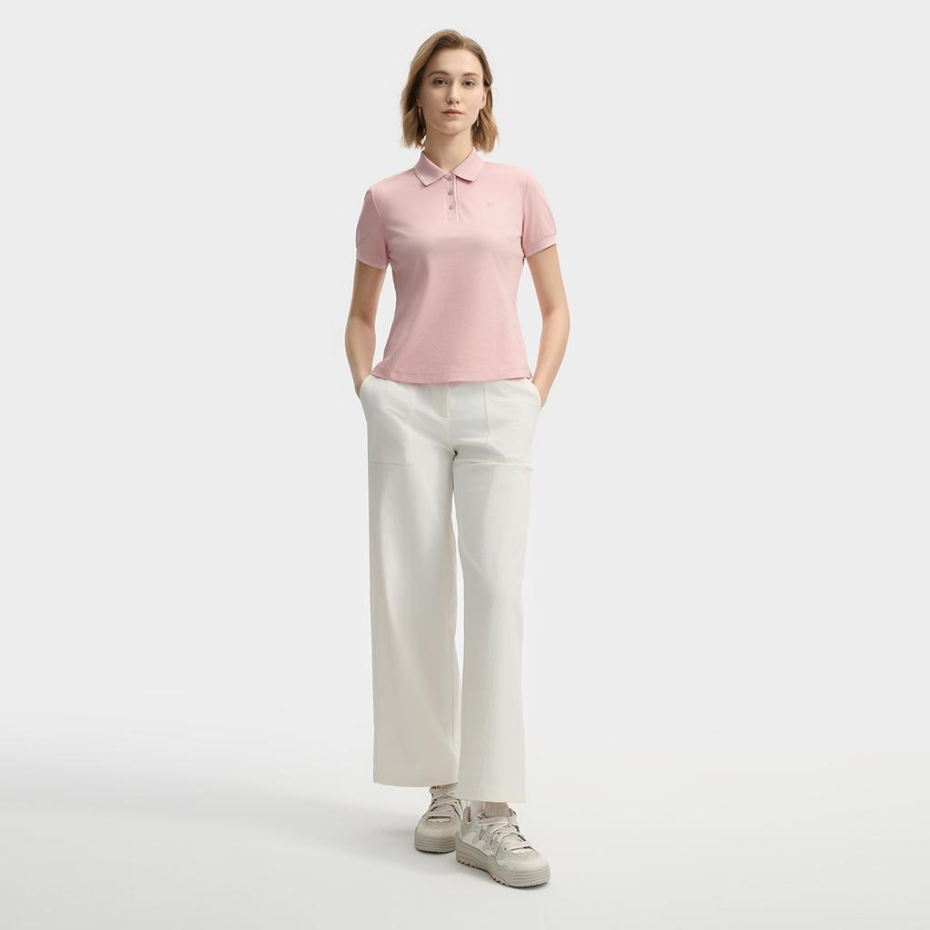 FILA White Fashion Comfortable Simple Versatile Casual Knit Short Sleeve Polo Shirt Women tops Light-Pink F11W523105F-PK