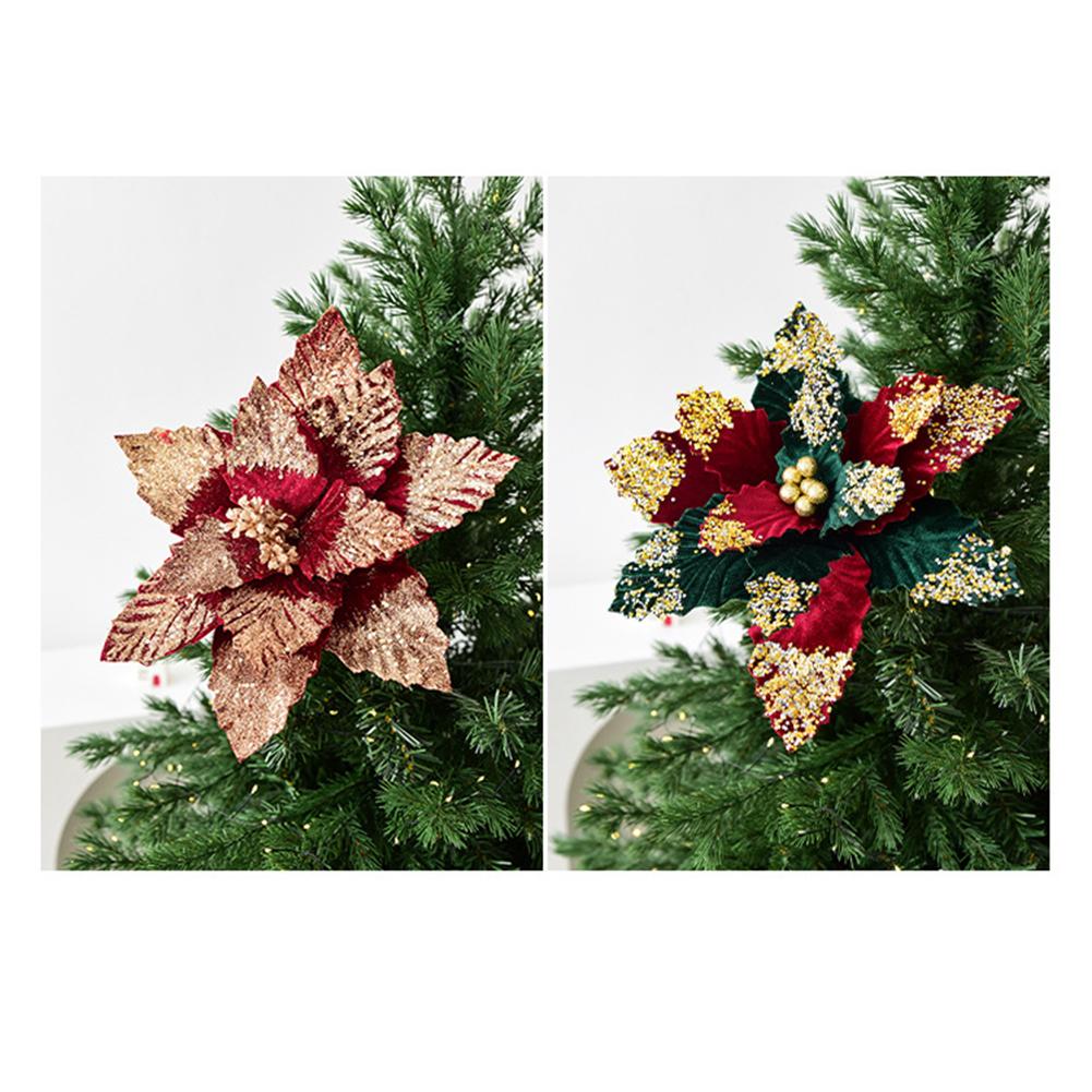 3pcs Christmas Decorative Felt Fabric Flower 30*20cm Vibrant Christmas Tree Decor Artificial Poinsettia Flowers Holiday Decor